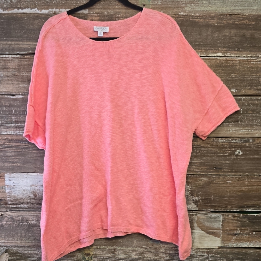 Mudpie Pink Coral Cotton Oversized Short Sleeve Sweater One Size